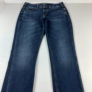 Silver Jeans Women's 28 x 34 Elyse Straight Leg Blue Fade Whiskers Stretch Denim